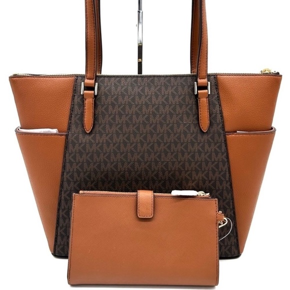 Michael Kors Large Charlotte Tote Bag & Large Double Zip Wallet Brown (NWT) - Picture 5 of 14